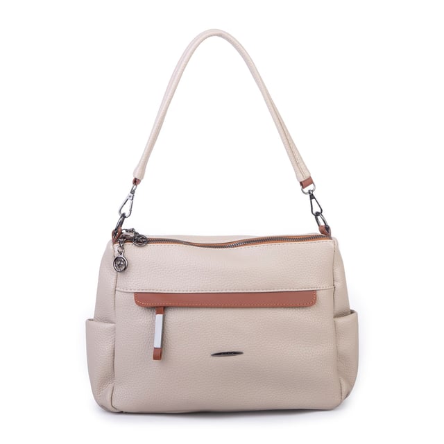 Nas Bag Çok Gözlü Yumuşak ve Hafif Yapılı Çift Askılı Omuz ve Çapraz Çanta ( 30x24 cm ) Kum Taba Lopez