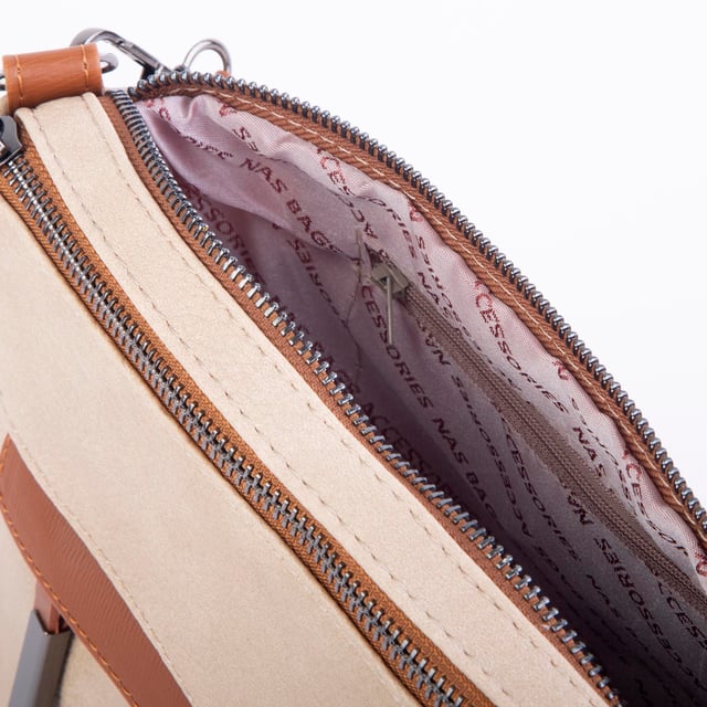 Nas Bag Çok Gözlü Yumuşak ve Hafif Yapılı Çift Askılı Omuz ve Çapraz Çanta Kum Taba  Lizbon ( 30x24 cm )