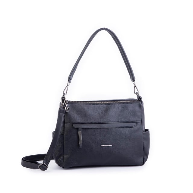 Nas Bag Çok Gözlü Yumuşak ve Hafif Yapılı Çift Askılı Omuz ve Çapraz Çanta Siyah  Lizbon ( 30x24 cm )