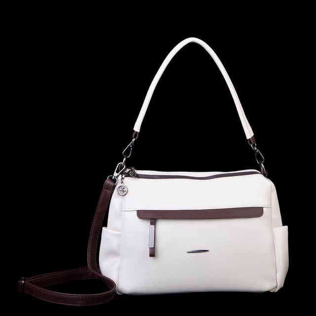 Nas Bag Çok Gözlü Yumuşak ve Hafif Yapılı Çift Askılı Omuz ve Çapraz Çanta ( 30x24 cm ) Krem Kahve Victoria