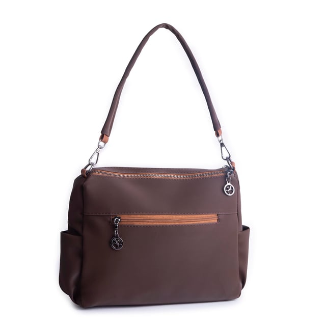 Nas Bag Çok Gözlü Yumuşak ve Hafif Yapılı Çift Askılı Omuz ve Çapraz Çanta Kahve  Taba Buzzy  ( 30x24 cm )