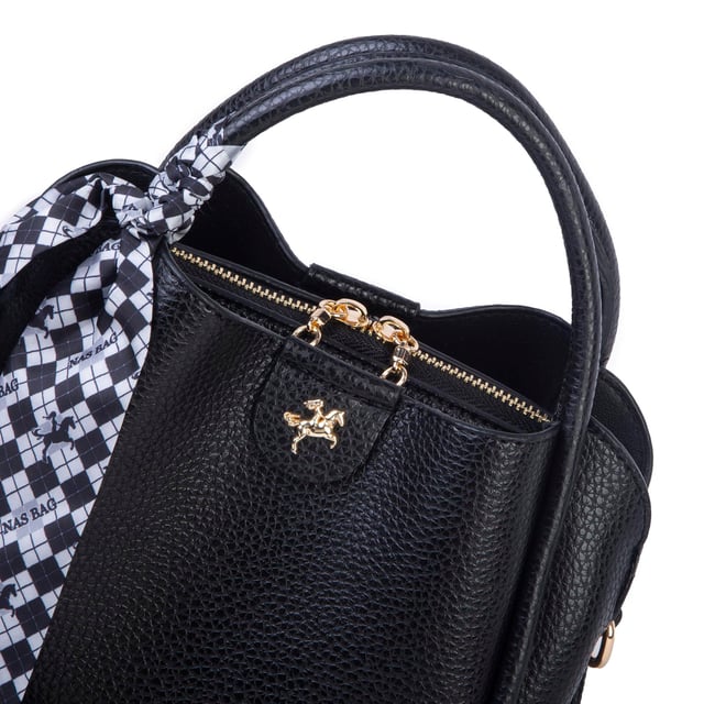Nas Bag Fularlı Mini Boy El ve Çapraz Çanta Siyah  Lopez