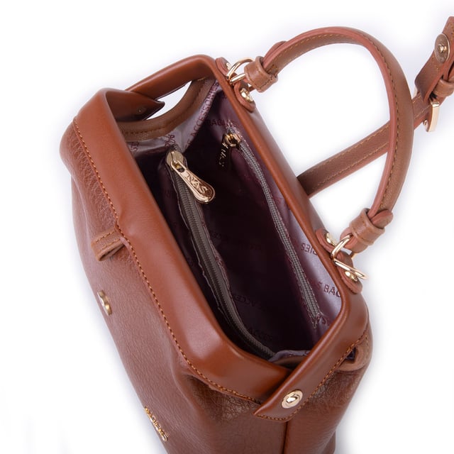 Nas Bag Hakiki Deri Görünümlü Vintage Doktor Çantası Küçük Boy El ve Omuz Çantası Taba Victoria