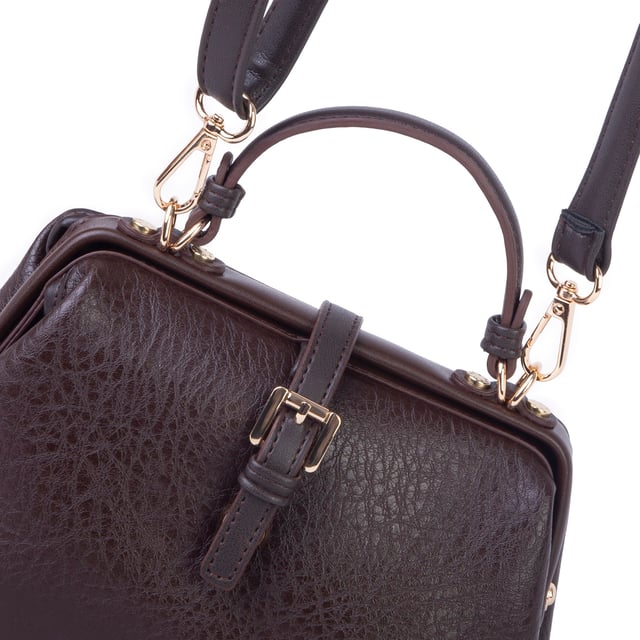 Nas Bag Hakiki Deri Görünümlü Vintage Doktor Çantası Küçük Boy El ve Omuz Çantası Kahve  Victoria