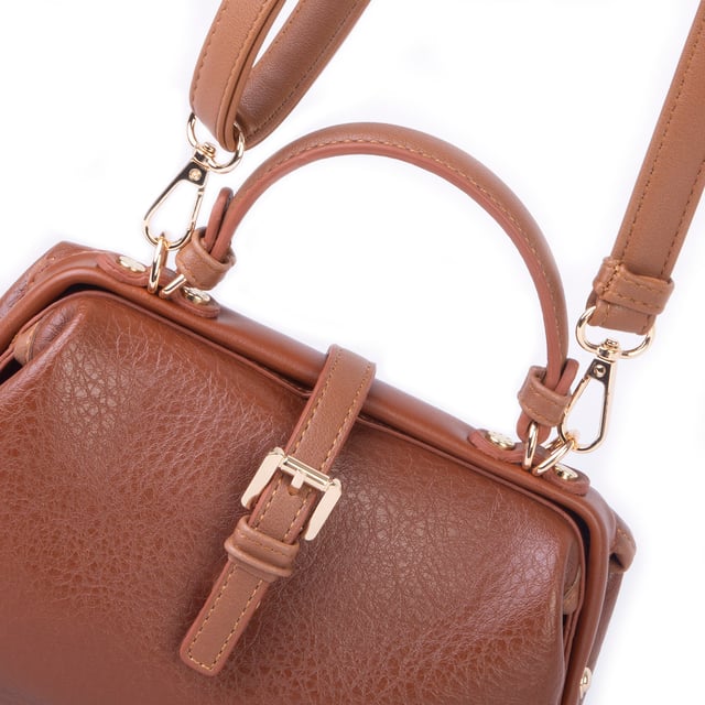 Nas Bag Hakiki Deri Görünümlü Vintage Doktor Çantası Küçük Boy El ve Omuz Çantası Taba Victoria