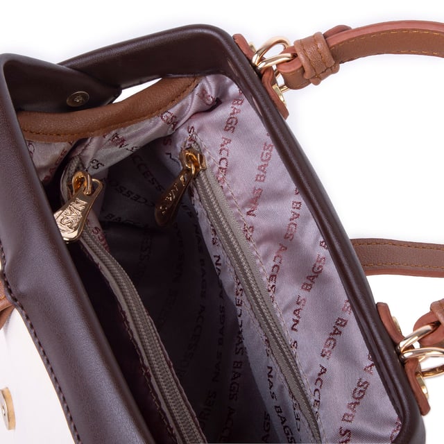 Nas Bag Hakiki Deri Görünümlü Vintage Doktor Çantası Küçük Boy El ve Omuz Çantası Krem Kahve Taba  Victoria