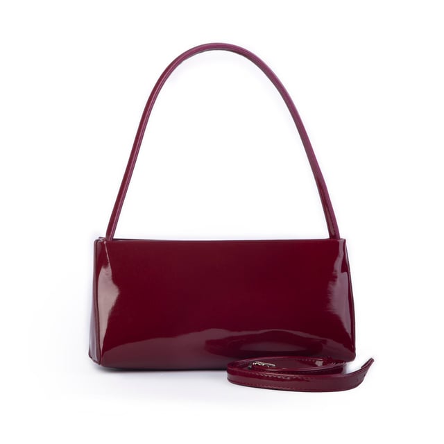 Nas Bag Kadın Basic Baget Omuz ve Çapraz Çanta Bordo  Rugan (27x12 cm )