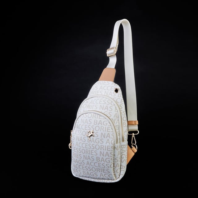 Nas Bag Kadın Bel ve Body Bag  Krem Camel Yazılı