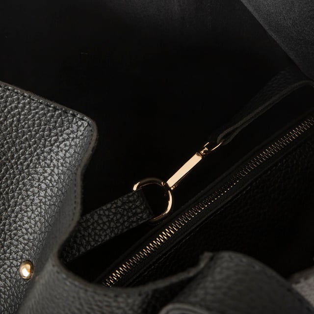 Nas Bag Kadın Büyük Boy Büzmeli Yavrulu Çıtçıtlı Tote Bag Omuz Çantası Siyah 
