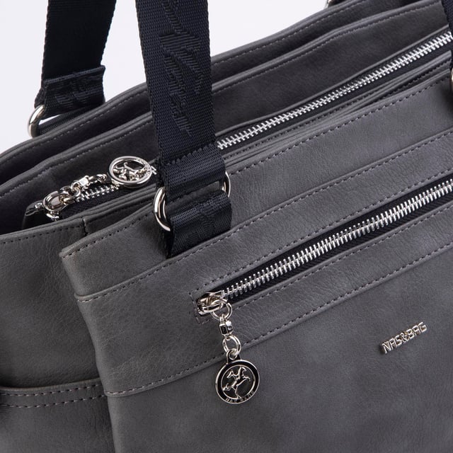 Nas Bag Kadın Çanta Omuz El ve Çapraz Çanta Çok Gözlü Gri Siyah King (en:37 cm ; boy:24 cm )
