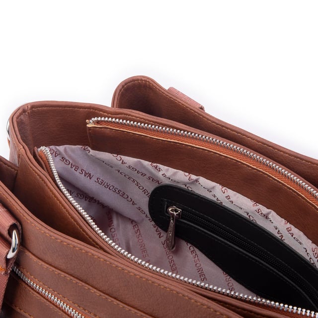 Nas Bag Kadın Çanta Omuz El ve Çapraz Çanta Çok Gözlü Taba King (en:37 cm ; boy:24 cm )