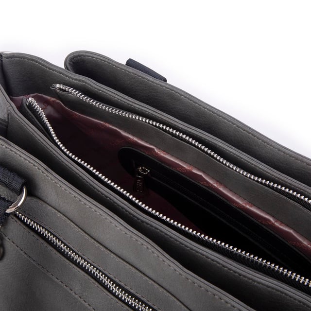Nas Bag Kadın Çanta Omuz El ve Çapraz Çanta Çok Gözlü Gri Siyah King (en:37 cm ; boy:24 cm )