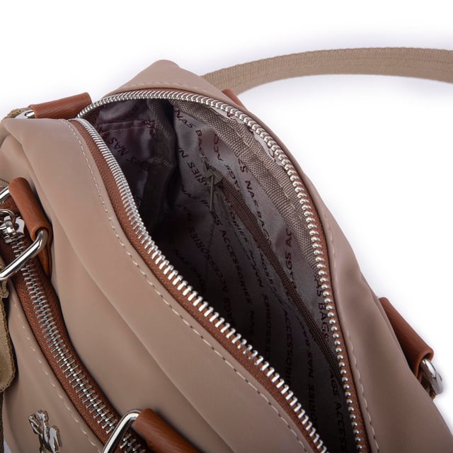 Nas Bag Kadın Çapraz Çanta Çok Gözlü  Vizon Taba Buzzy ( 26x17 cm)