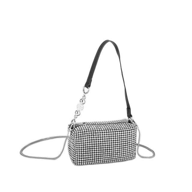 Nas Bag Kadın Çapraz Çanta Diamond Serisi Gümüş Zincir Detaylı Şık Çanta Gümüş 