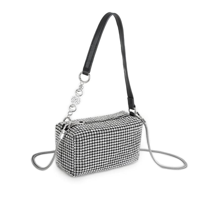 Nas Bag Kadın Çapraz Çanta Diamond Serisi Gümüş Zincir Detaylı Şık Çanta Gümüş 
