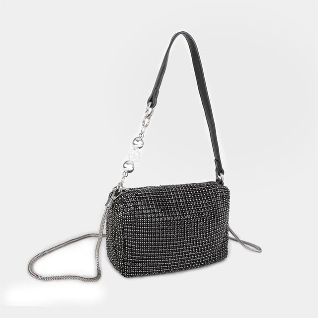 Nas Bag Kadın Çapraz Çanta Diamond Serisi Gümüş Zincir Detaylı Şık Çanta  Siyah 