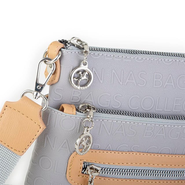 Nas Bag Kadın Çapraz Çanta Gri Camel Gofraj