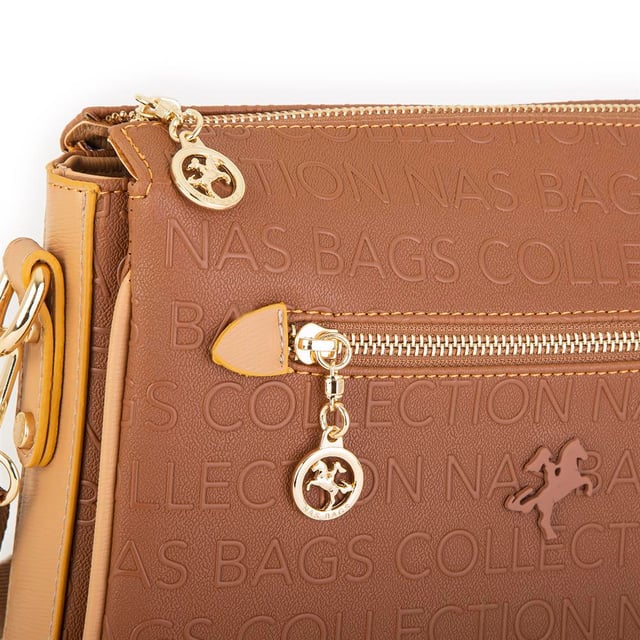 Nas Bag Kadın Çapraz Çanta Kalın Ayarlanabilir Askılı Çanta Taba Camel  Gofraj (En: 26 cm,  Boy: 22 cm )
