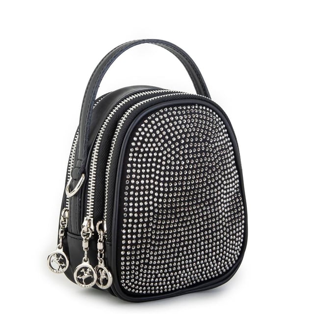 Nas Bag Mini Kadın Çapraz Çanta Siyah Gümüş Taşlı
