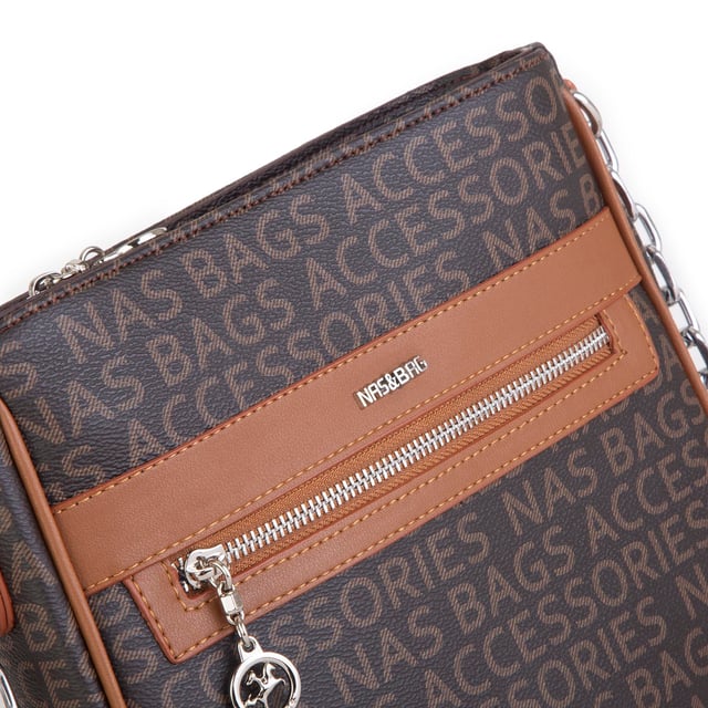 Nas Bag Kadın Çapraz Çanta Spor Ayarlanabilir Askılı  Kahve Taba  Yazılı (ürün ölçüsü :24x24x7 cm)