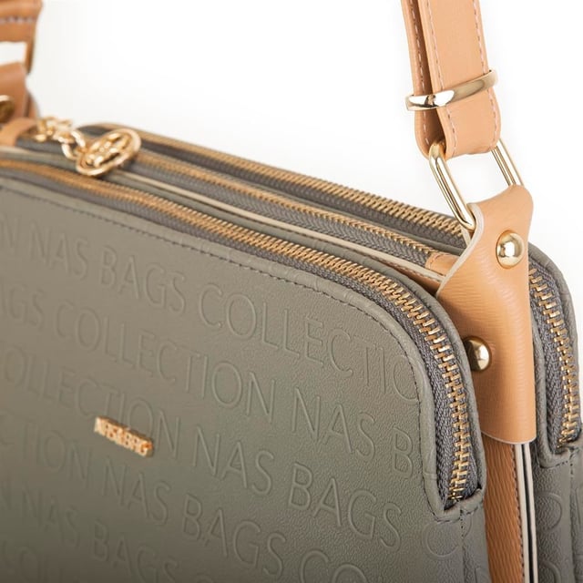 Nas Bag Kadın Çapraz Çanta Yeşil Camel Gofraj