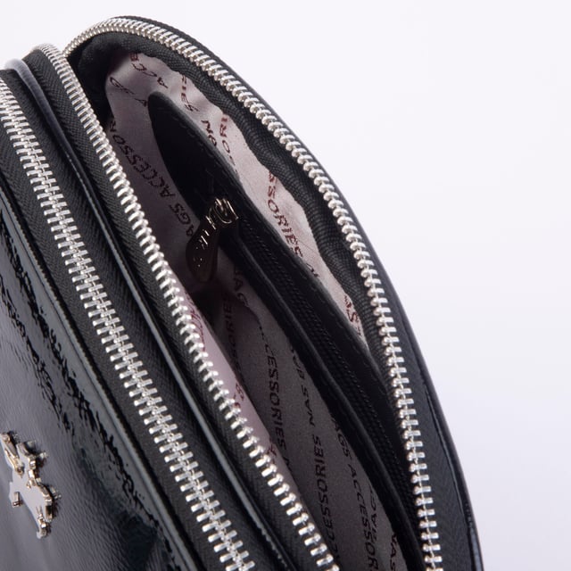 Nas Bag Kadın Çapraz Çantası Çift Gözlü Siyah Krşk Rugan (en:24cm ; boy :20 cm)