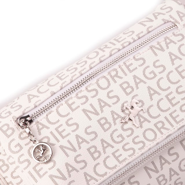 Nas Bag Kadın Çapraz Çok Cepli Spor Çanta Beyaz Yazılı (25x18x7 cm )