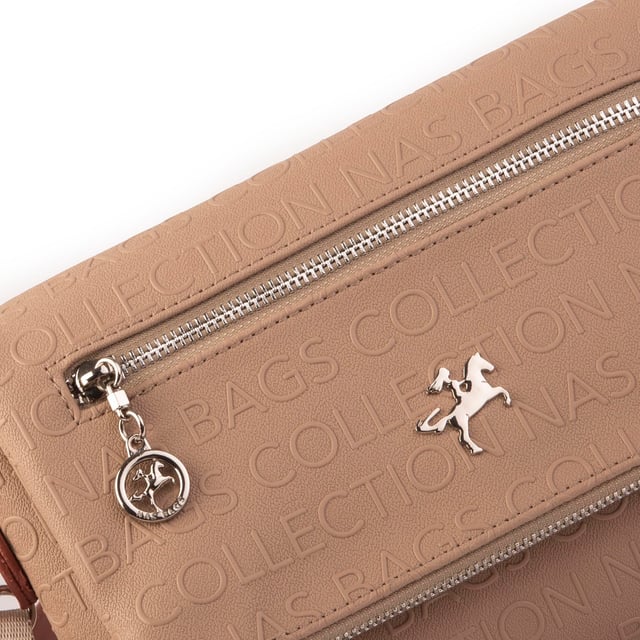 Nas Bag Kadın Çapraz Çok Cepli Spor Çanta Kum  Taba Gofraj  (25x18x7 cm )