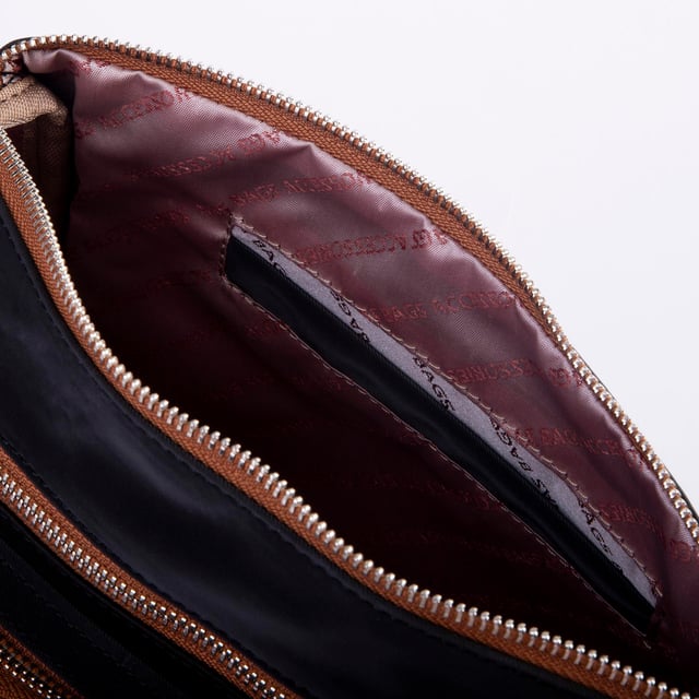 Nas Bag Kadın Çapraz Çok Gözlü Günlük Çanta Siyah  Taba  Buzyy ( 30x22 cm ebatlarındadır.)