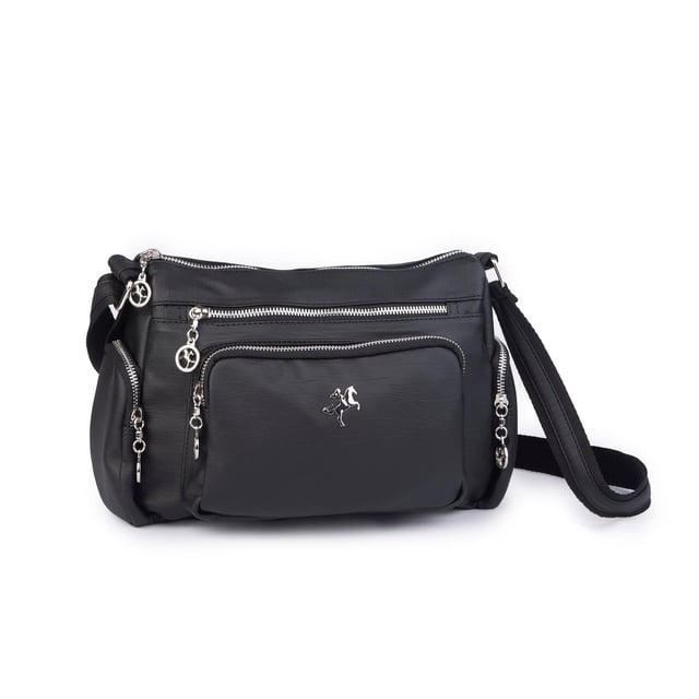Nas Bag Kadın Çapraz Çok Gözlü Günlük Çanta Siyah  Yıkamalı ( 30x22 cm ebatlarındadır.)