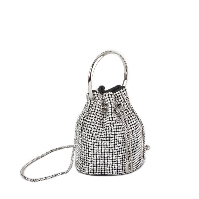Nas Bag Kadın Çapraz ve El Çantası Black Diamond Siyah Gümüş Taşlı Büzmeli  Çanta