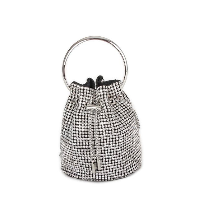 Nas Bag Kadın Çapraz ve El Çantası Black Diamond Siyah Gümüş Taşlı Büzmeli  Çanta