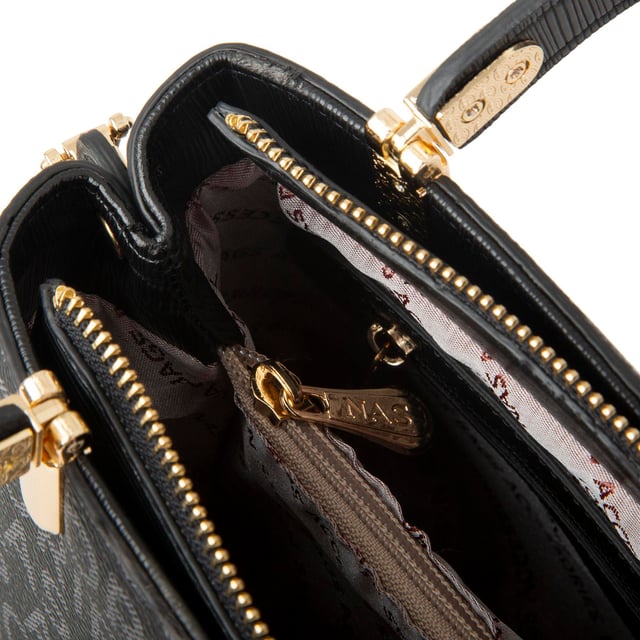 Nas Bag Kadın Çapraz ve El Çantası Midiboy Siyah Yazılı 