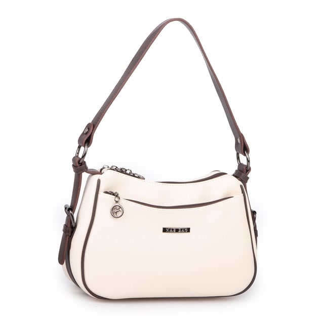 Nas Bag Kadın Çapraz ve Omuz Çanta  (27x19 cm) Krem Kahve Victoria 