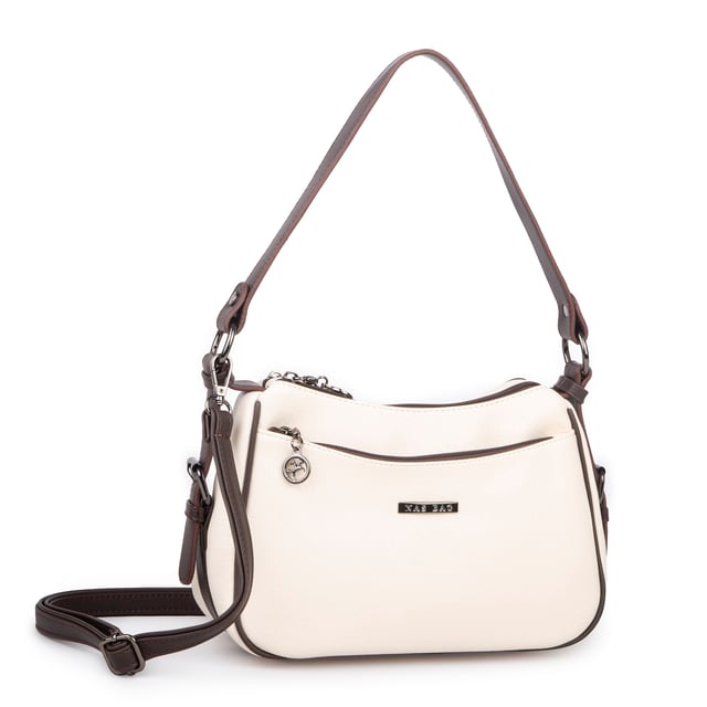 Nas Bag Kadın Çapraz ve Omuz Çanta  (27x19 cm) Krem Kahve Victoria 