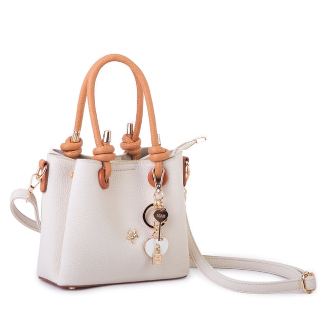 Nas Bag Kadın Charmlı Mini El ve Çapraz Çanta (en :19 cm , boy:15 cm) Krem Taba Lopez