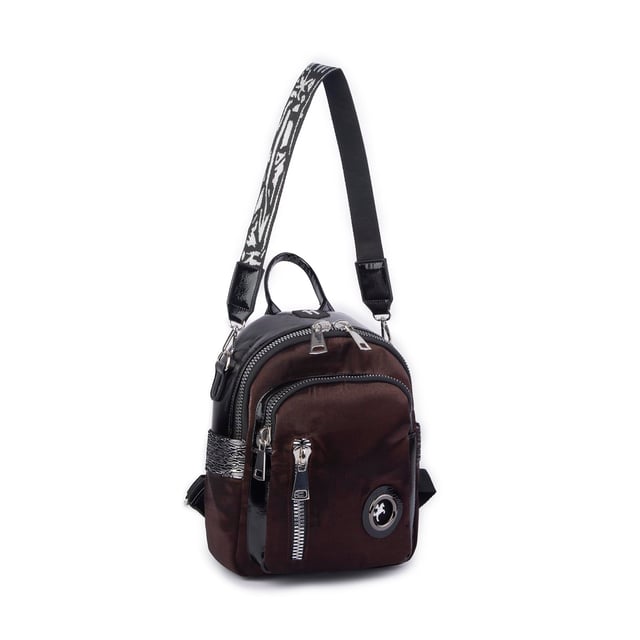 Nas Bag Kadın Dönüştürülebilir Sırt ve Omuz Çantası Şık Geniş Fermuarlı Çanta (24x31x14 cm) Kahve   Simli