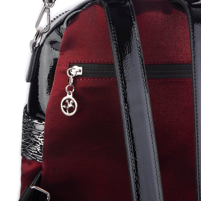 Nas Bag Kadın Dönüştürülebilir Sırt ve Omuz Çantası Şık Geniş Fermuarlı Çanta (24x31x14 cm) Bordo  Simli