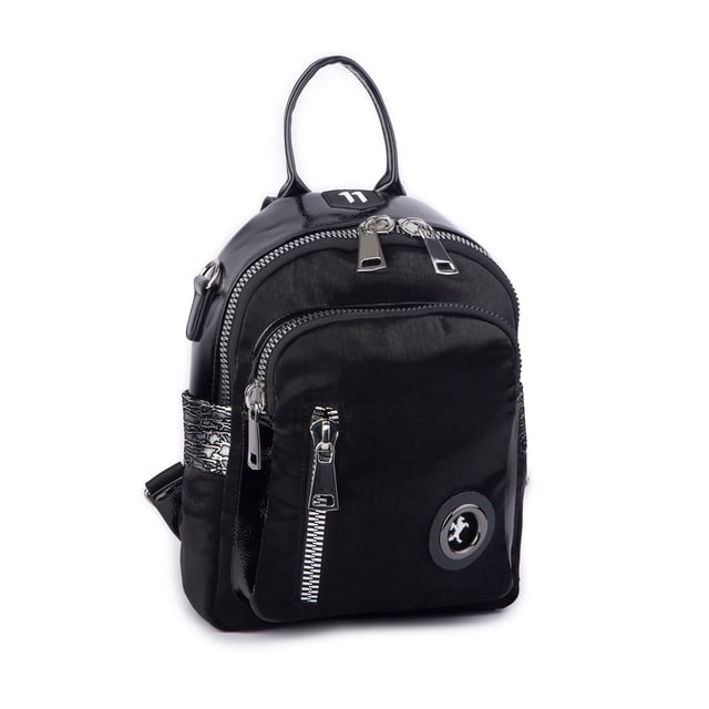 Nas Bag Kadın Dönüştürülebilir Sırt ve Omuz Çantası Şık Geniş Fermuarlı Çanta (24x31x14 cm) Siyah Simli
