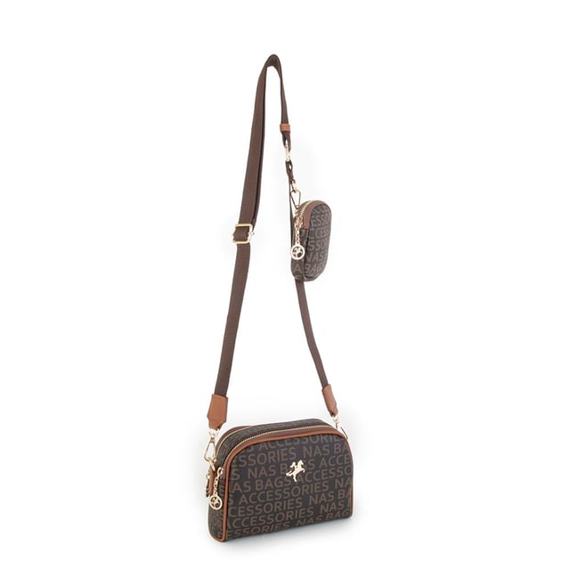Nas Bag Kadın Mini Çapraz Çantası Kahve Taba Yazılı