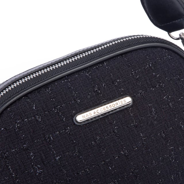 Nas Bag Kadın Mini Çapraz Çift Gözlü Çanta Siyah Simli