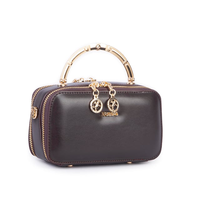 Nas Bag Kadın Mini El ve Çapraz Çanta Kahverengi (en :18 cm  boy:10 cm) 