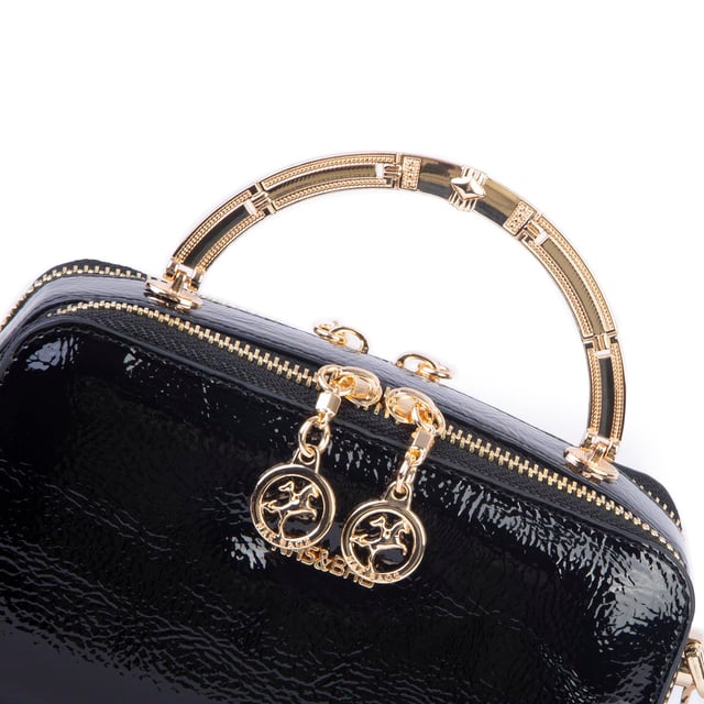 Nas Bag Kadın Mini El ve Çapraz Çanta Siyah Rugan  (en :18 cm  boy:10 cm) 