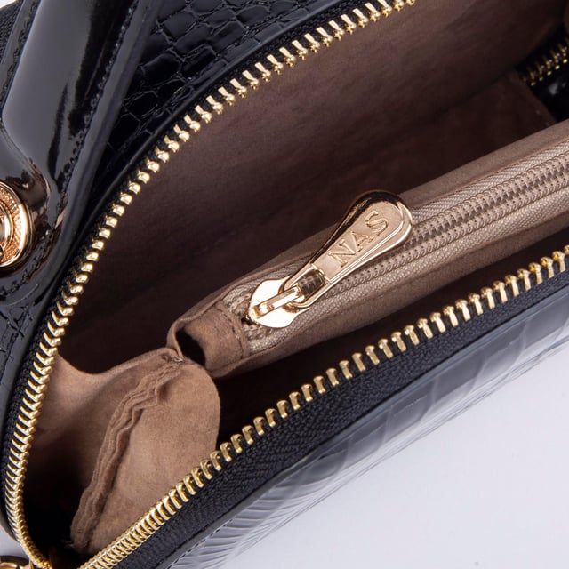 Nas Bag Kadın Mini El ve Çapraz Çanta Siyah Kroko  (en:20 boy :15)