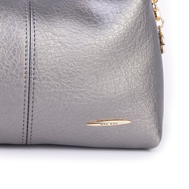 Nas Bag Kadın Mini Omuz ve Çapraz Çanta Örgülü Askılı (en: 23 cm , boy: 14 cm) Gri Siyah Victoria
