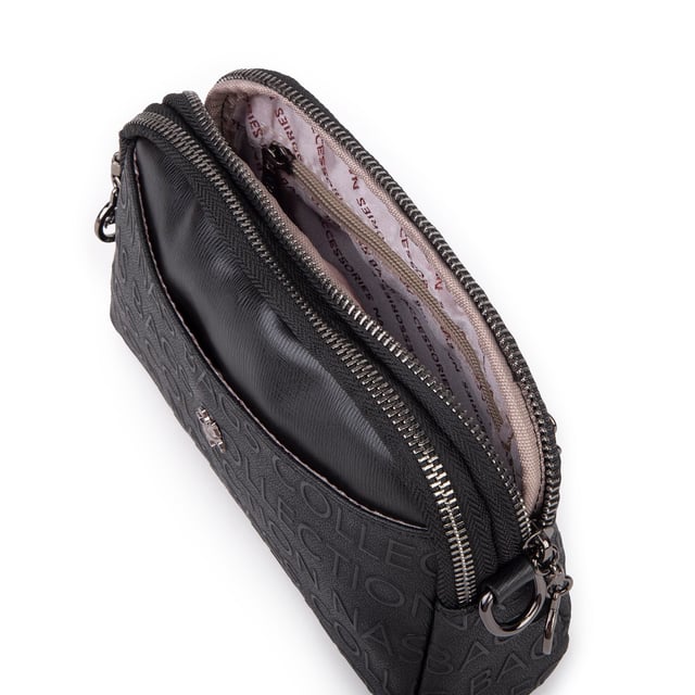 Nas Bag Kadın Mini  Şık Çapraz Çanta Siyah Gofraj