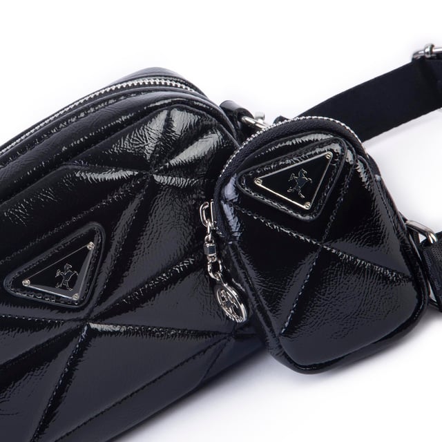 Nas Bag Kadın Mini Spor Kapitone Mini Cüzdanlı Çapraz Çanta Siyah Rugan