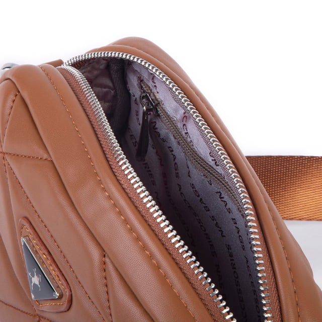 Nas Bag Kadın Mini Spor Kapitone Mini Cüzdanlı Çapraz Çanta Taba