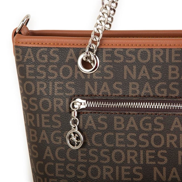 Nas Bag Kadın Omuz Çantası Kahve Taba Yazılı