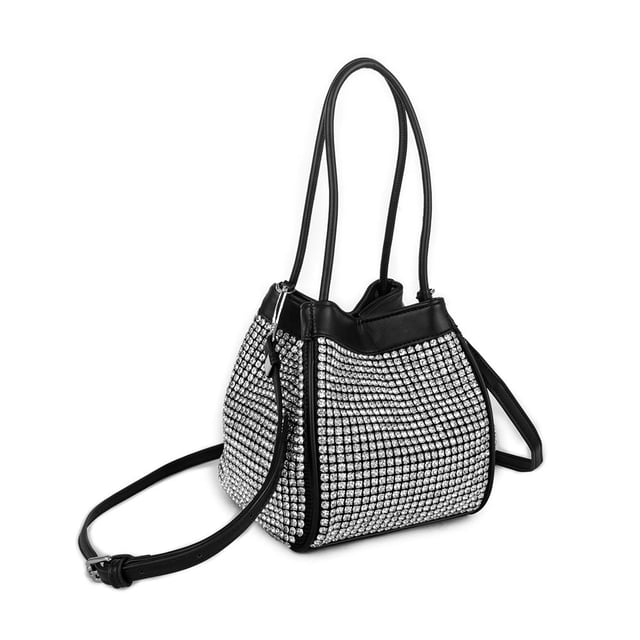 Nas Bag Kadın Çapraz  Çantası Siyah White Diamond Beyaz Elmas Taşlı Ayarlanabilir Askılı